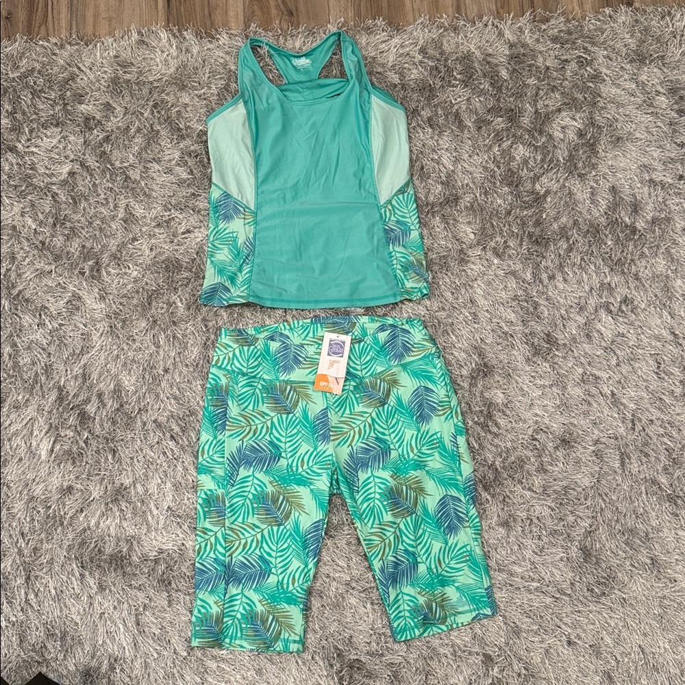 Tropical Leaf Print Activewear Set